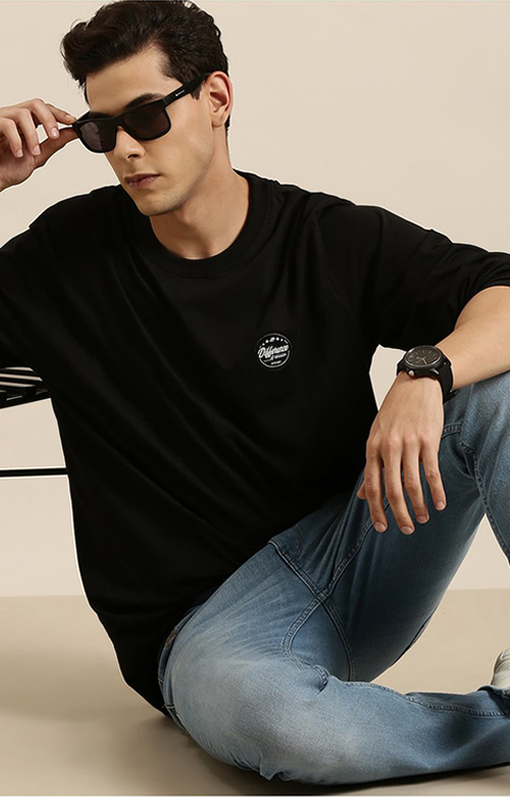 Men's Black Cotton Graphic Printed Sweatshirt