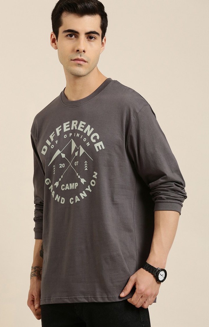 Difference of Opinion | Men's Grey Cotton Printed Sweatshirt
