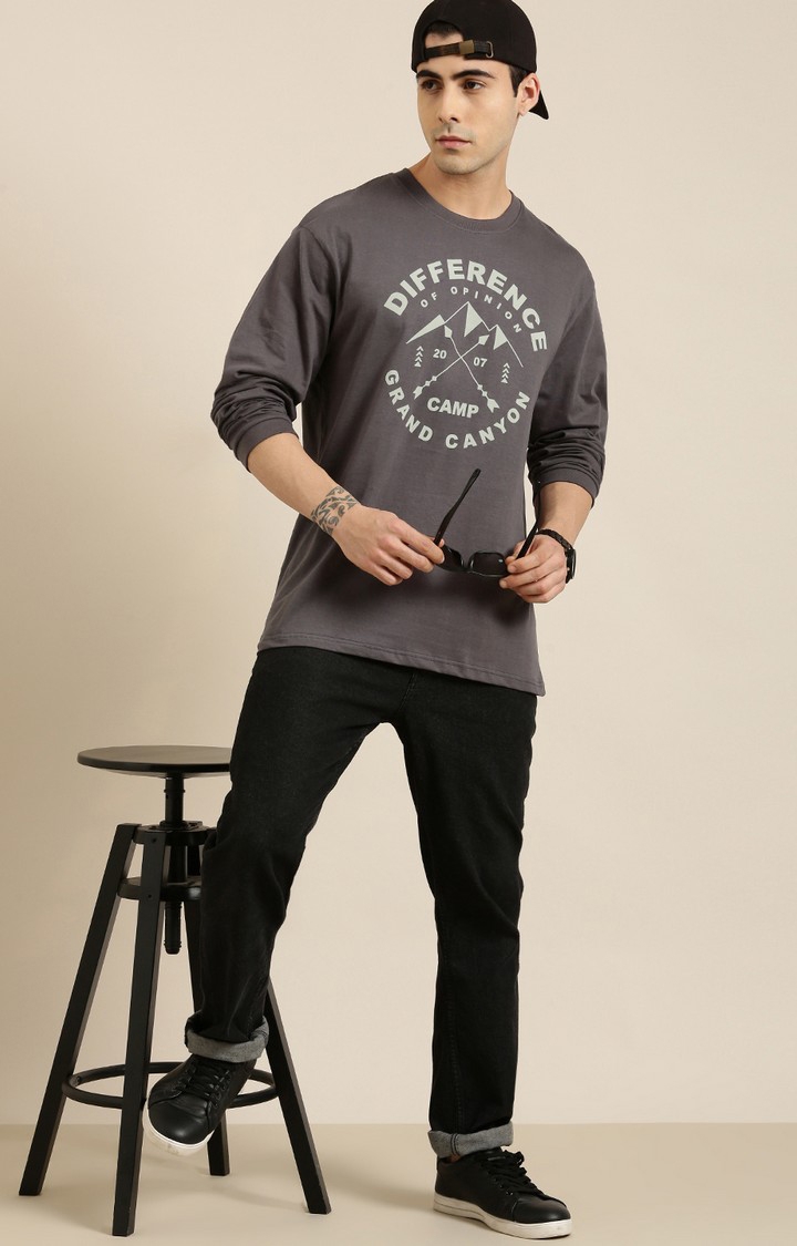 Difference of Opinion | Men's Grey Cotton Printed Sweatshirt 1