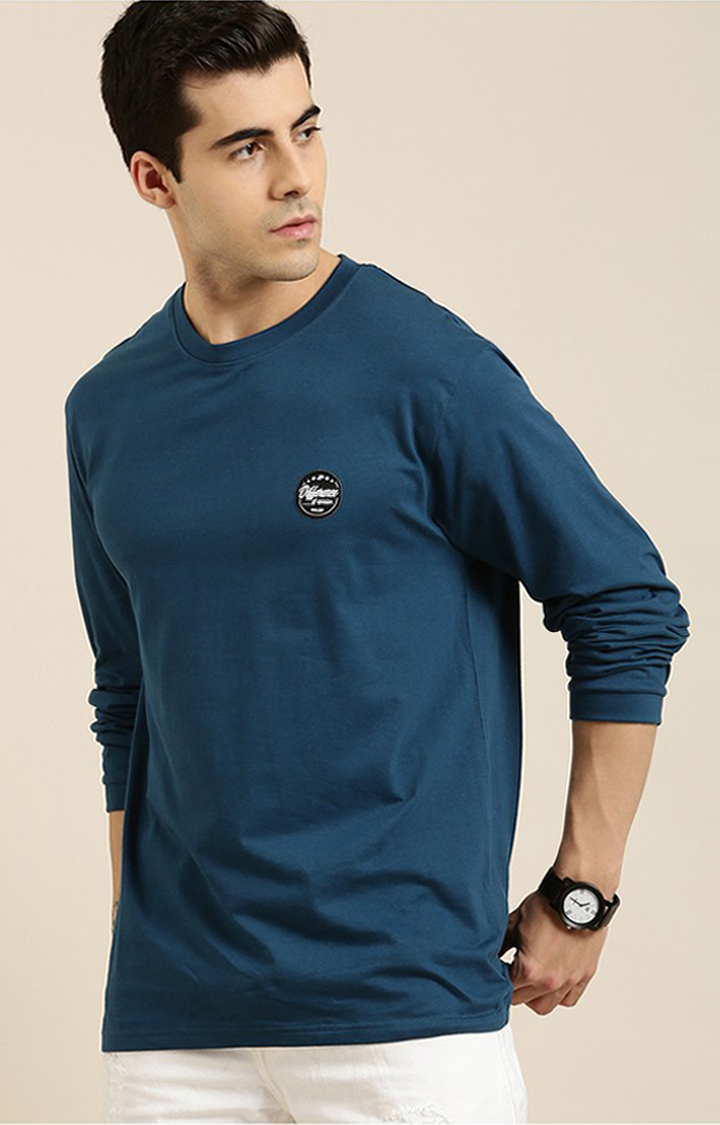 Men's Blue Cotton Typographic Printed Sweatshirt