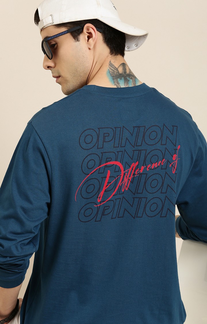 Difference of Opinion | Men's Blue Cotton Typographic Printed Sweatshirt
