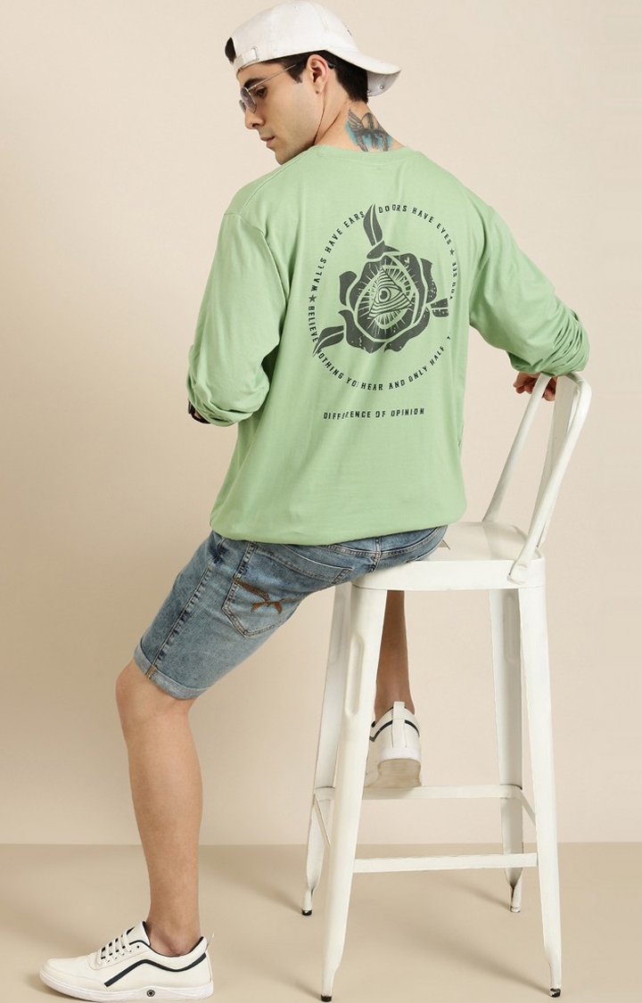 Difference of Opinion | Men's Green Cotton Printed Sweatshirt 2