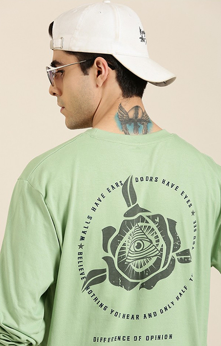 Difference of Opinion | Men's Green Cotton Printed Sweatshirt 0