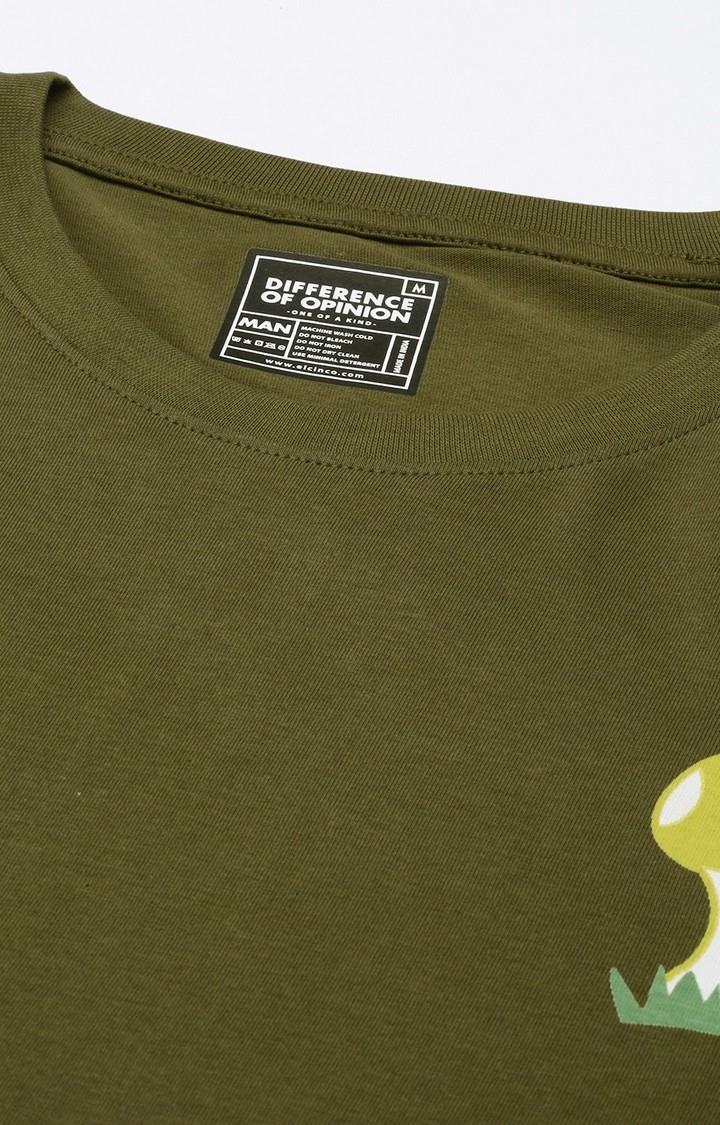 Men's Olive Cotton Graphic Printed Sweatshirt