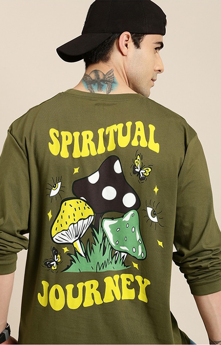 Difference of Opinion | Men's Olive Cotton Graphic Printed Sweatshirt