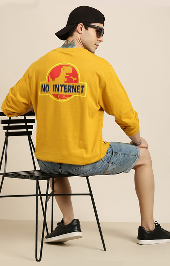 Men's Mustard Cotton Typographic Printed Sweatshirt