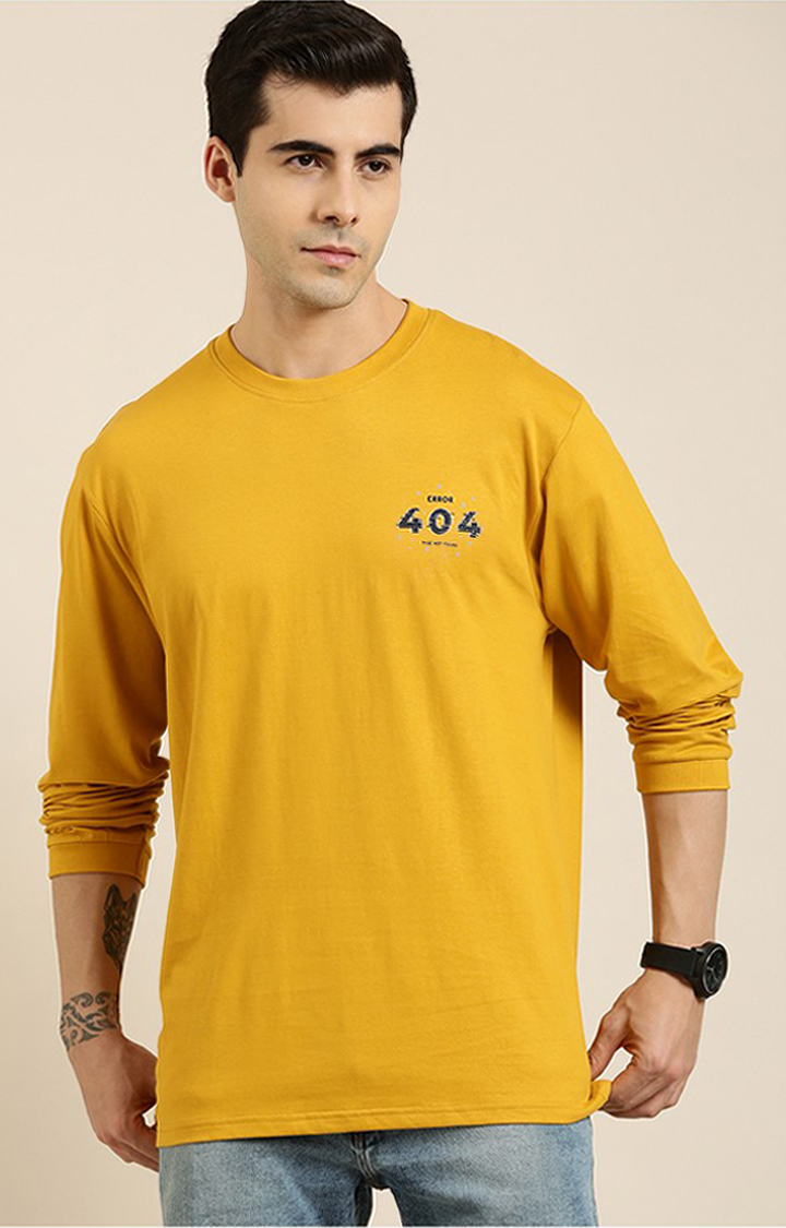 Men's Mustard Cotton Typographic Printed Sweatshirt