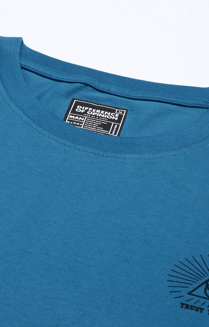 Men's Blue Cotton Printed Oversized T-Shirt