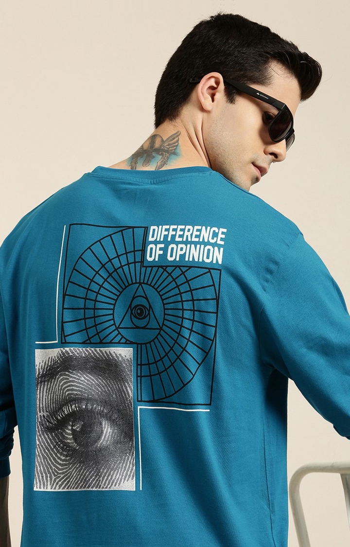 Difference of Opinion | Men's Blue Cotton Printed Oversized T-Shirt