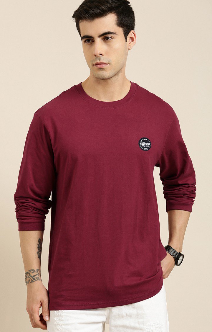 Men's Maroon Cotton Graphic Printed Sweatshirt