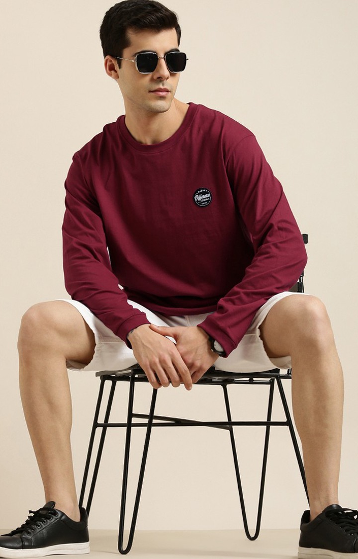 Men's Maroon Cotton Graphic Printed Sweatshirt