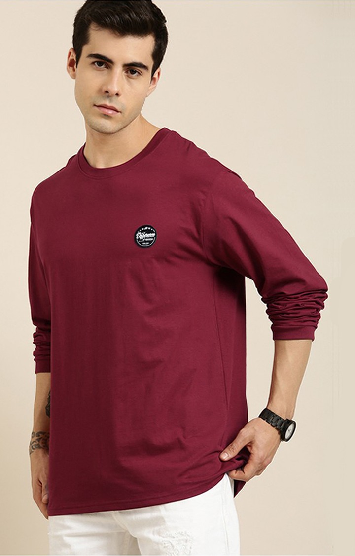 Men's Maroon Cotton Graphic Printed Sweatshirt