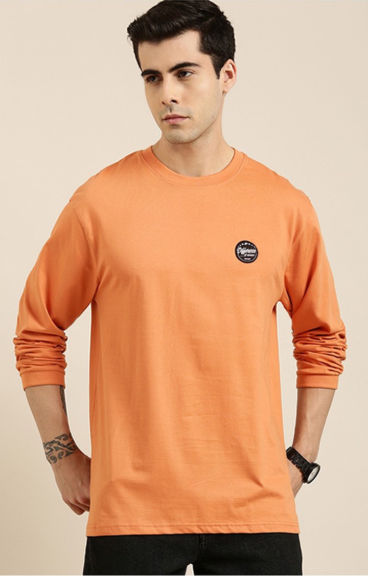 Men's Orange Cotton Typographic Printed Sweatshirt