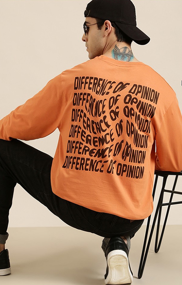 Difference of Opinion | Men's Orange Cotton Typographic Printed Sweatshirt