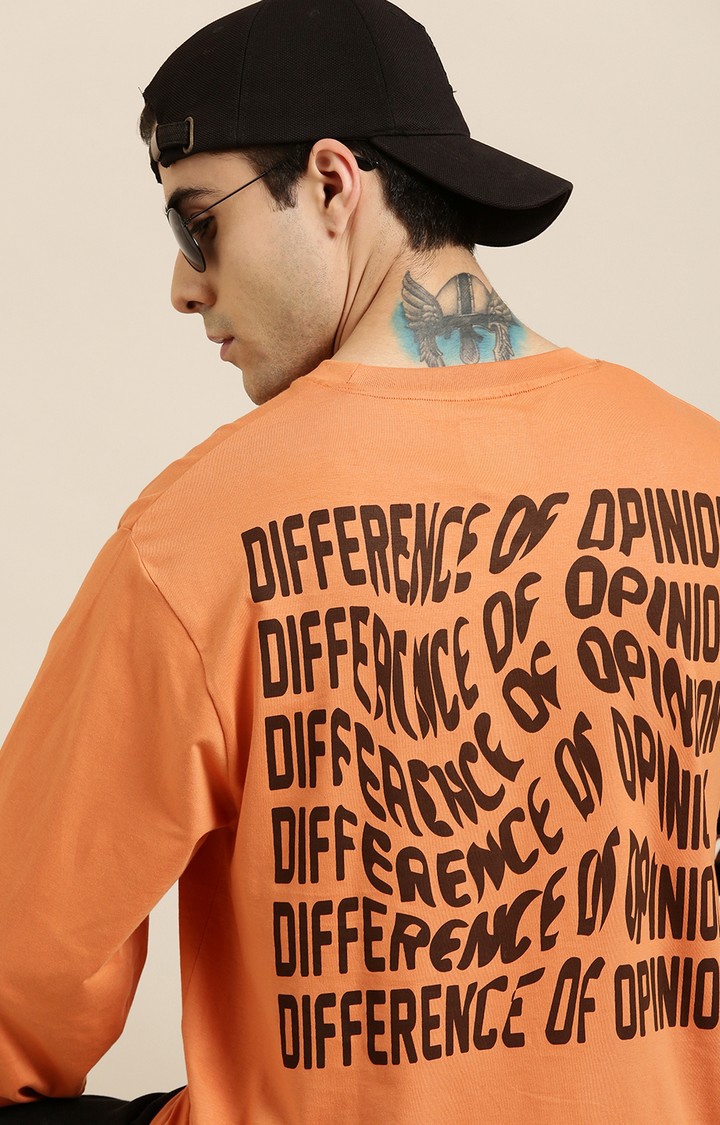 Difference of Opinion | Men's Orange Cotton Typographic Printed Sweatshirt 3