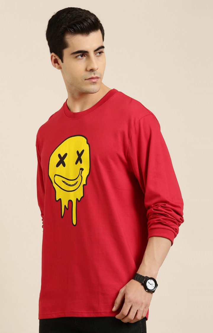 Men's Red Cotton Graphic Printed Sweatshirt