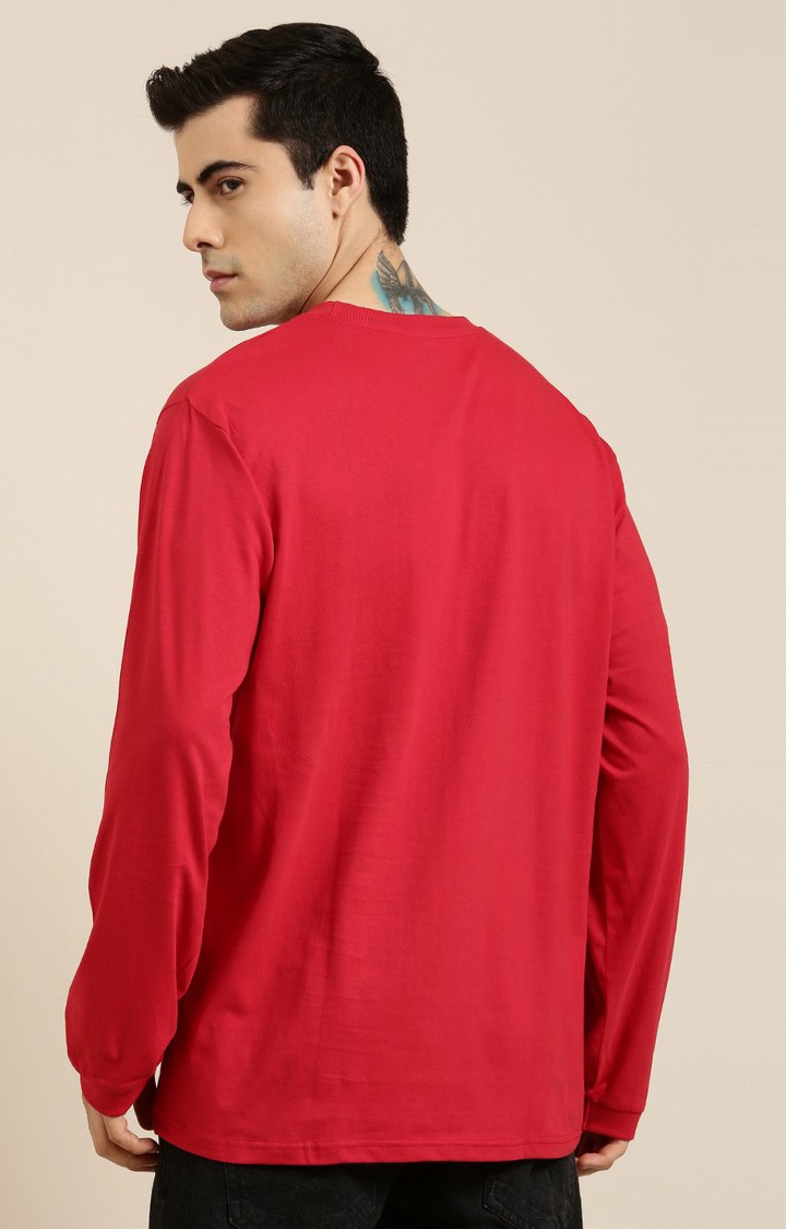 Men's Red Cotton Graphic Printed Sweatshirt