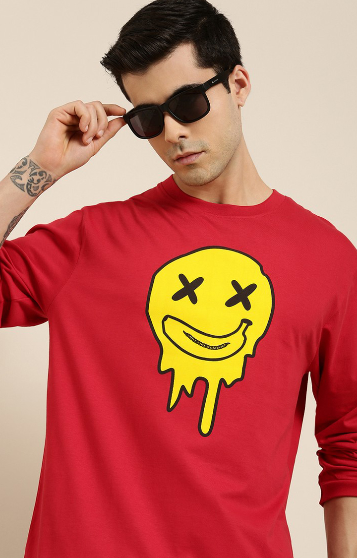 Men's Red Cotton Graphic Printed Sweatshirt