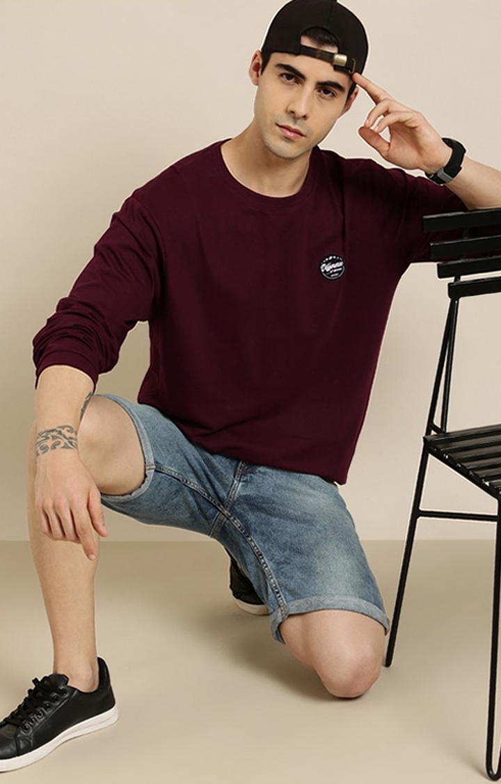 Difference of Opinion | Men's Maroon Cotton Typographic Printed Sweatshirt 2