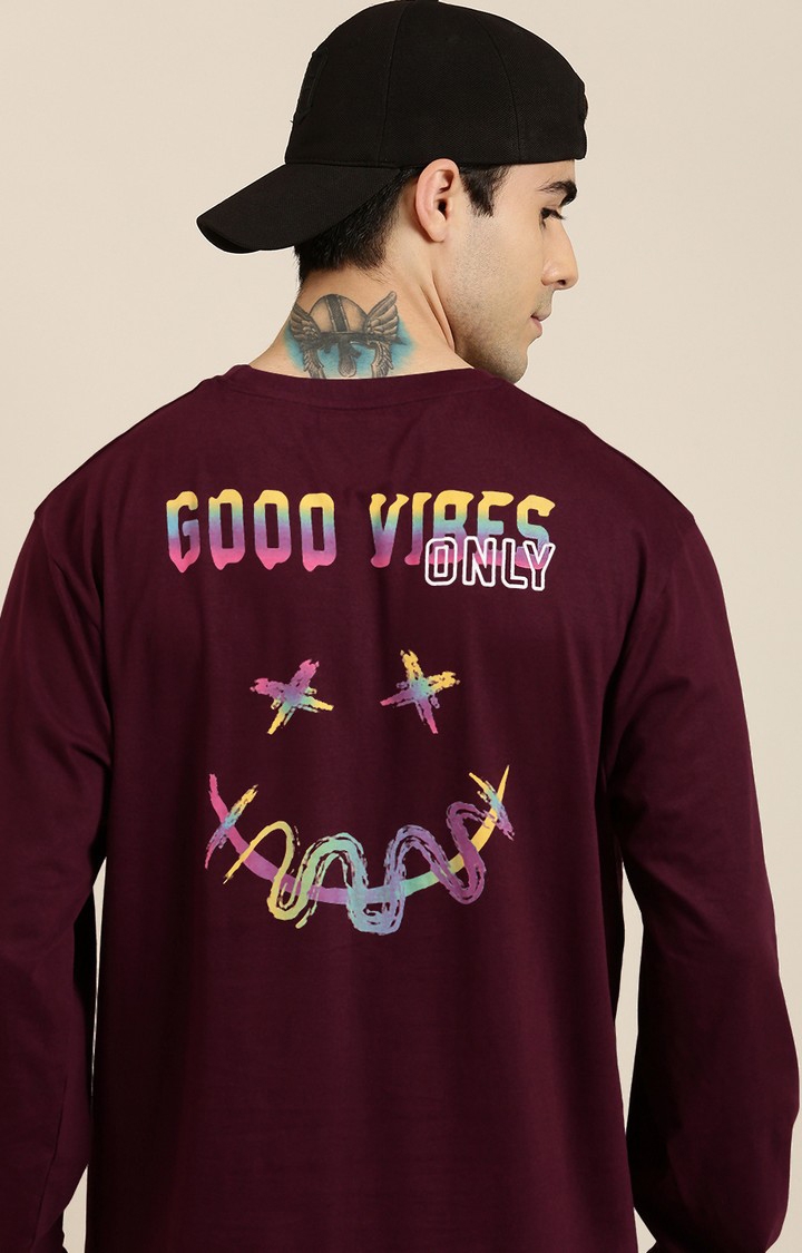 Difference of Opinion | Men's Maroon Cotton Typographic Printed Sweatshirt