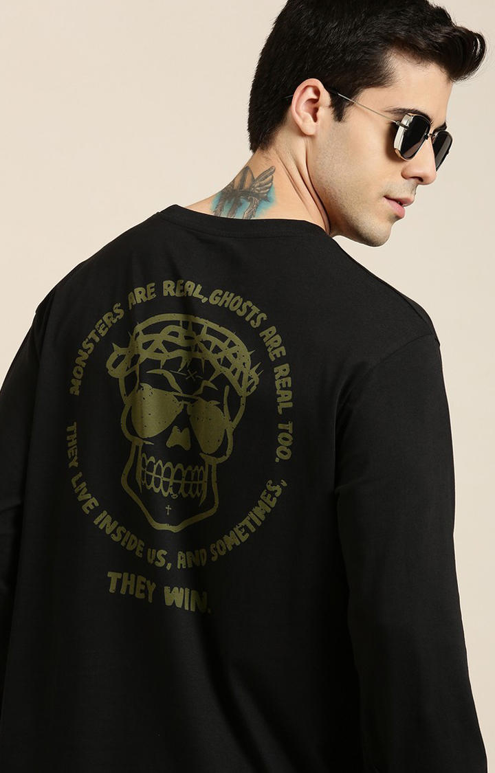 Men's Black Cotton Solid Sweatshirt