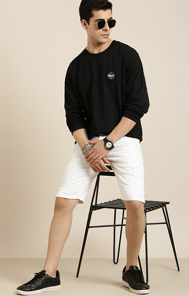 Men's Black Cotton Solid Sweatshirt