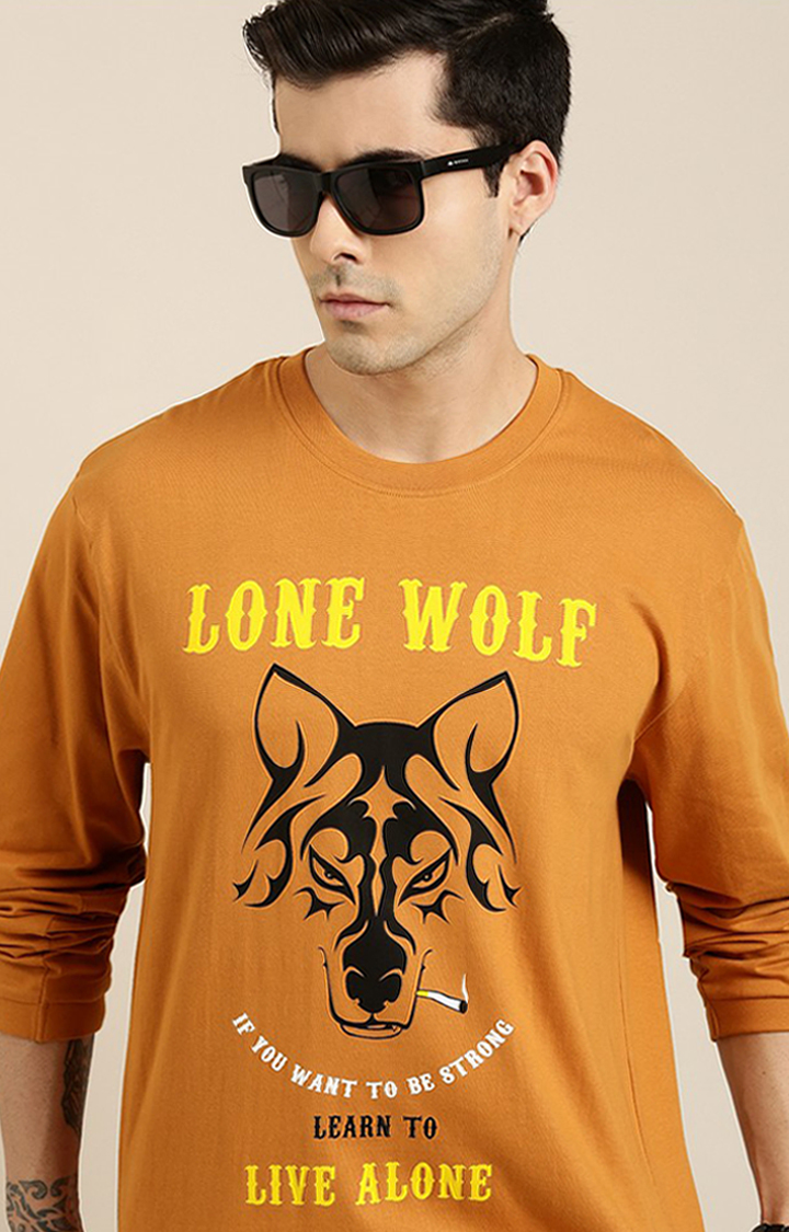 Men's Yellow Cotton Graphic Printed Sweatshirt