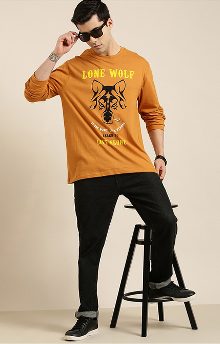 Men's Yellow Cotton Graphic Printed Sweatshirt