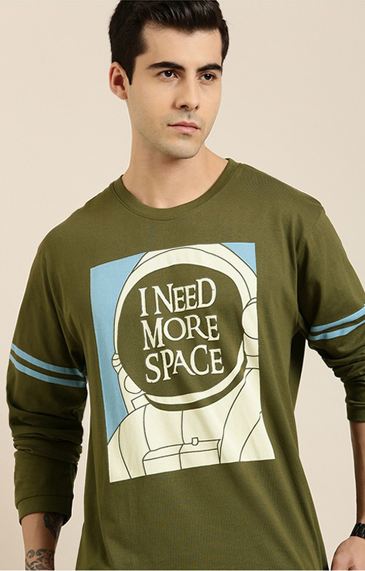 Men's Olive Cotton Typographic Printed Sweatshirt