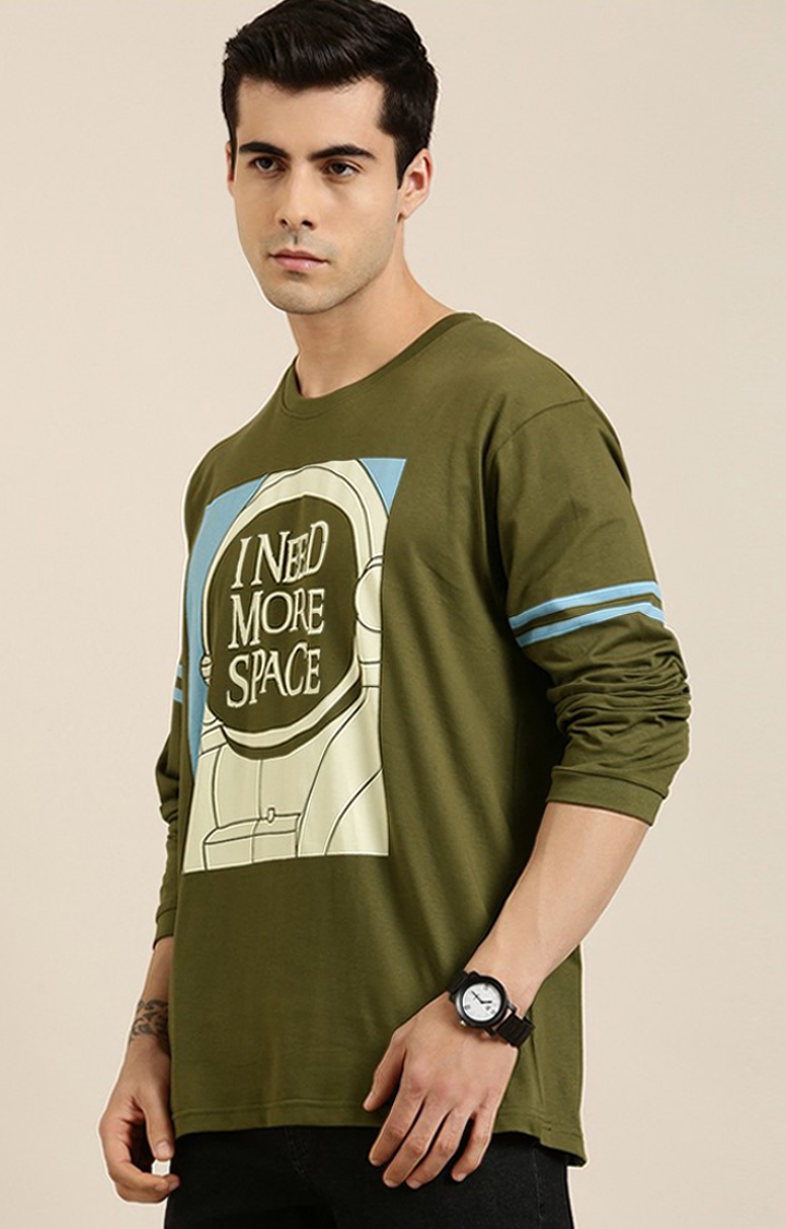 Difference of Opinion | Men's Olive Cotton Typographic Printed Sweatshirt
