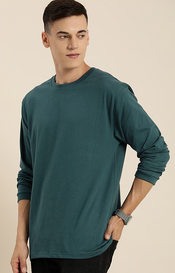 Men's Teal Cotton Solid Sweatshirt