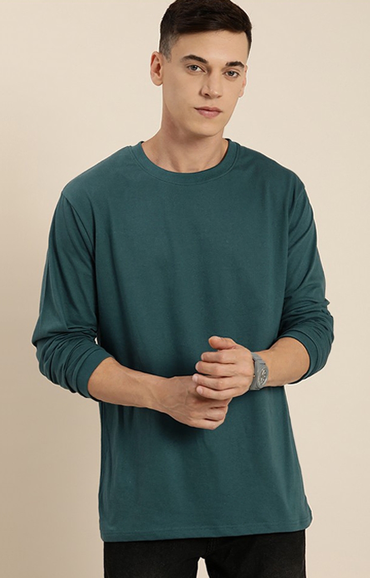 Difference of Opinion | Men's Teal Cotton Solid Sweatshirt
