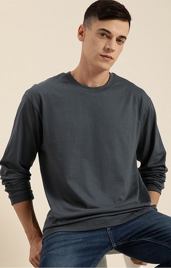 Difference of Opinion | Men's Grey Cotton Solid Sweatshirt 2