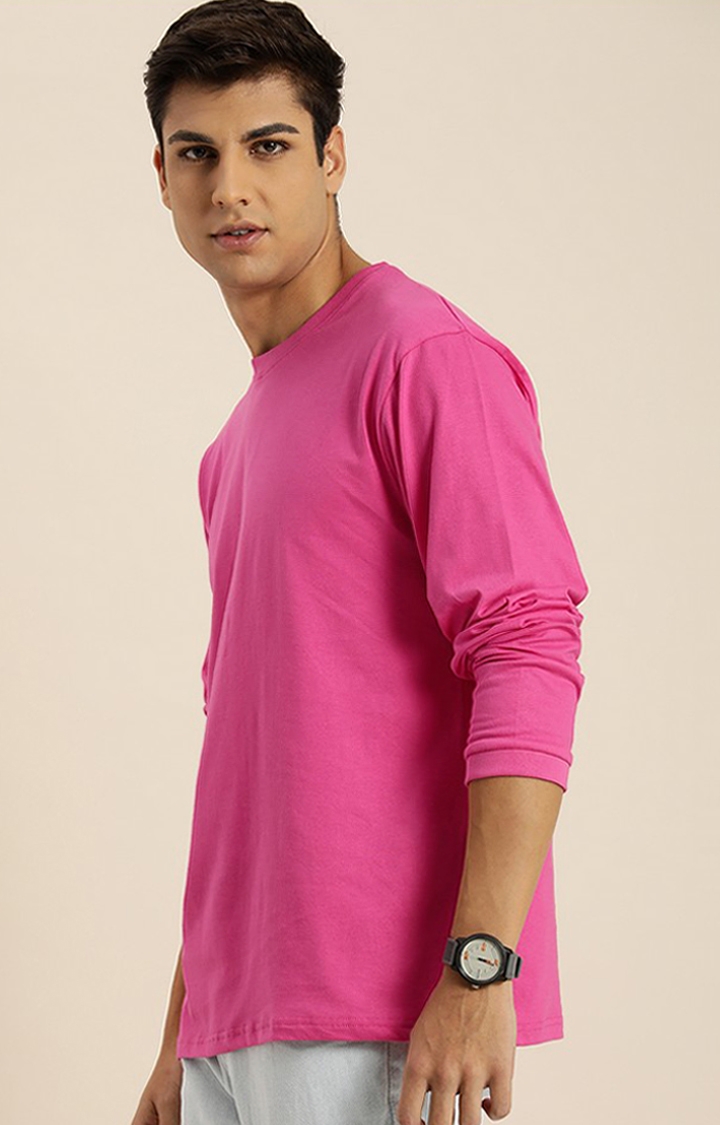 Men's Pink Cotton Solid Sweatshirt