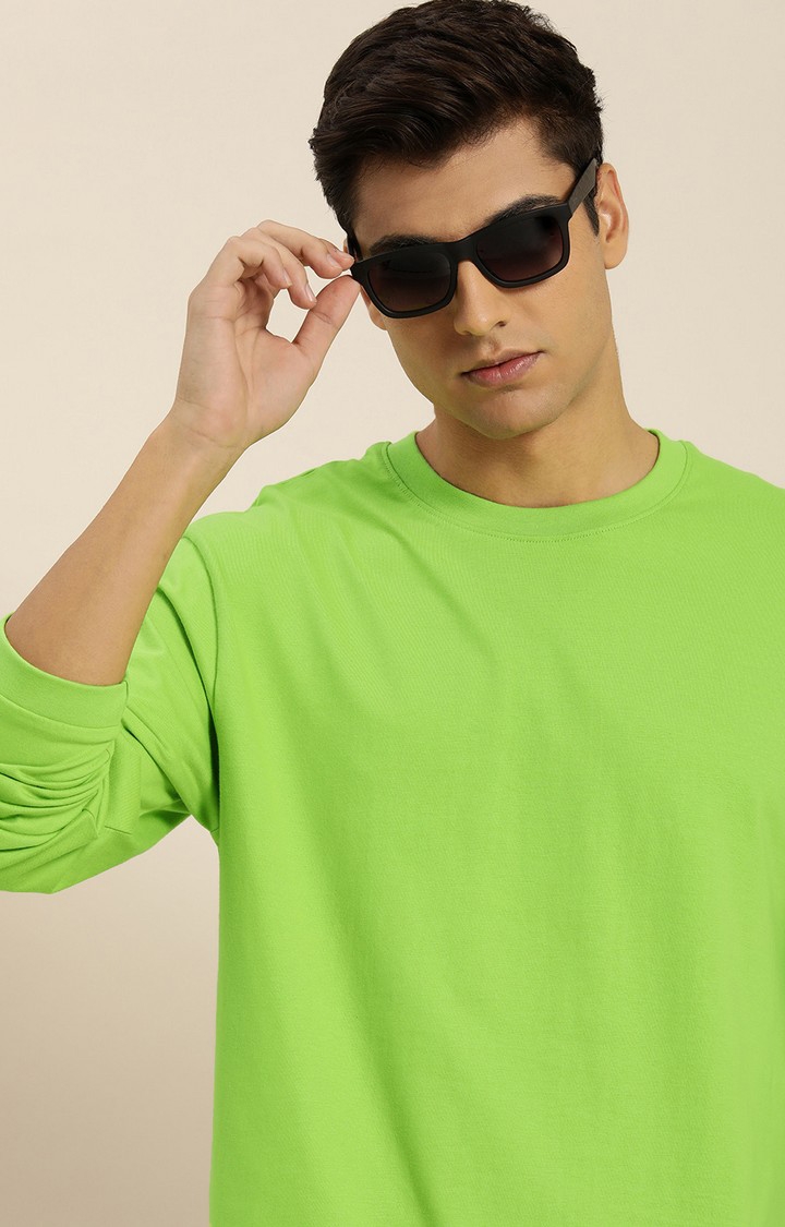 Difference of Opinion | Men's Green Cotton Solid Sweatshirt 3