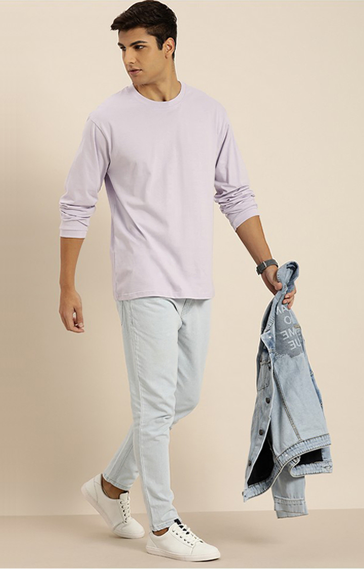 Men's Lavender Cotton Solid Sweatshirt