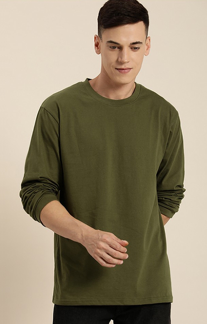 Men's Green Cotton Solid Sweatshirt