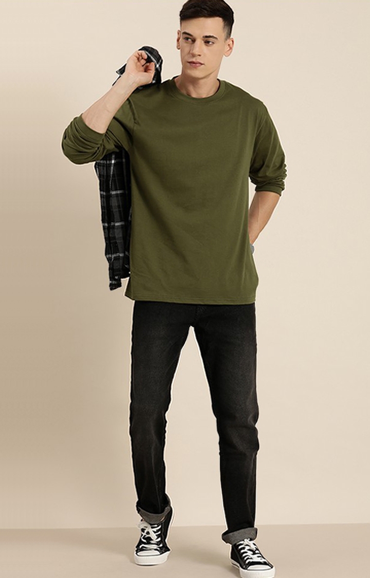 Difference of Opinion | Men's Green Cotton Solid Sweatshirt 1