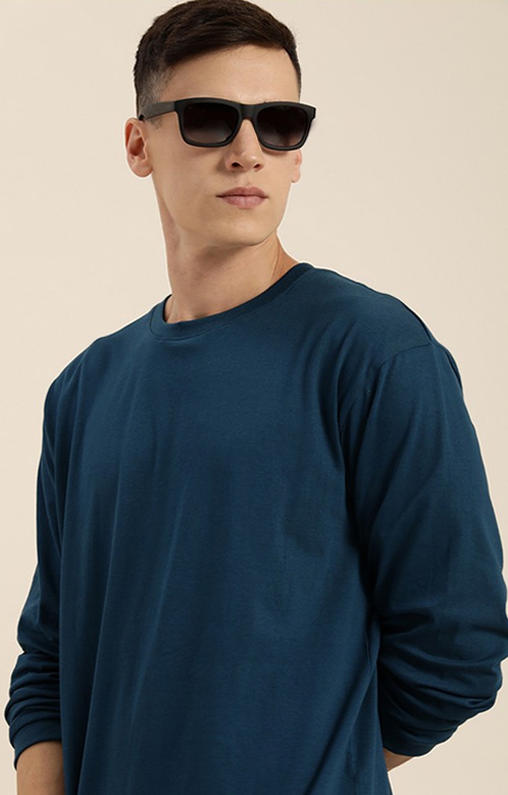 Difference of Opinion | Men's Blue Cotton Solid Sweatshirt 3