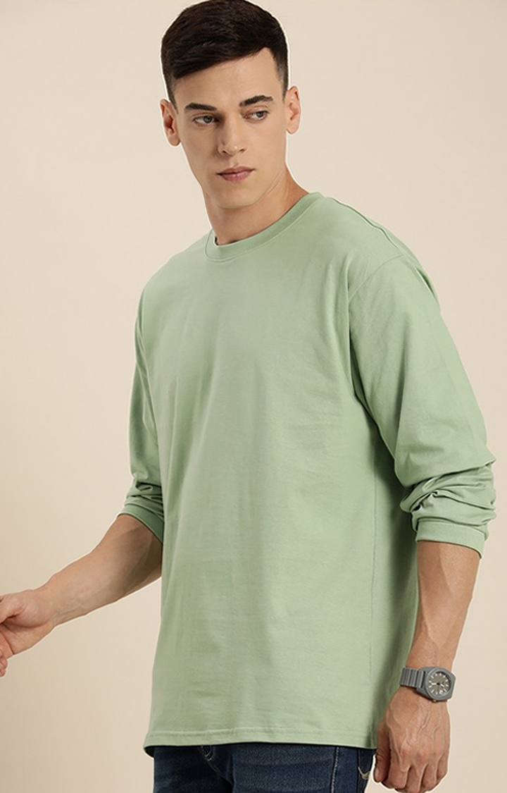 Difference of Opinion | Men's Green Cotton Solid Oversized T-Shirt 0