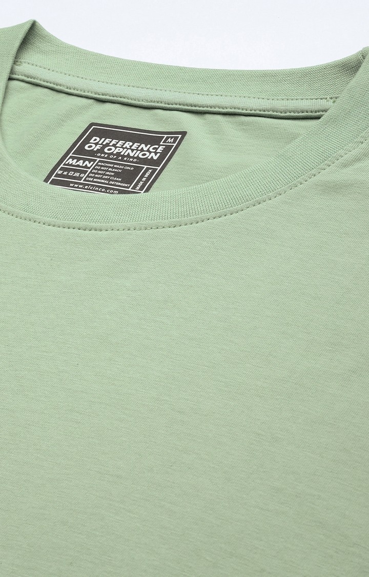 Difference of Opinion | Men's Green Cotton Solid Oversized T-Shirt 4