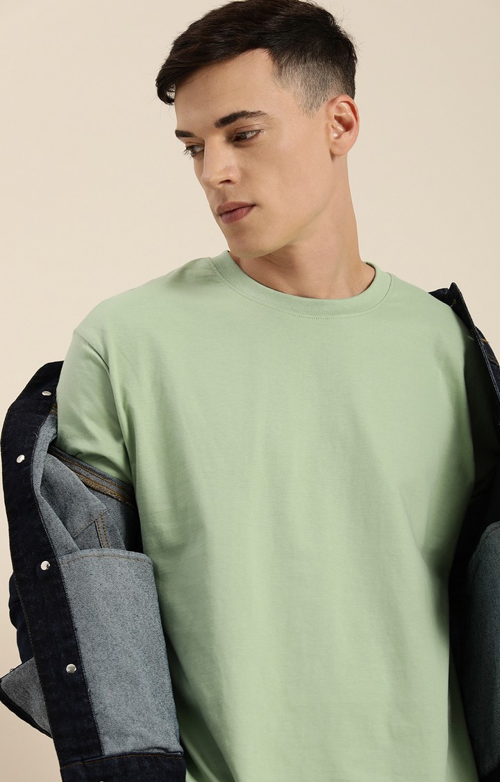 Difference of Opinion | Men's Green Cotton Solid Oversized T-Shirt 3