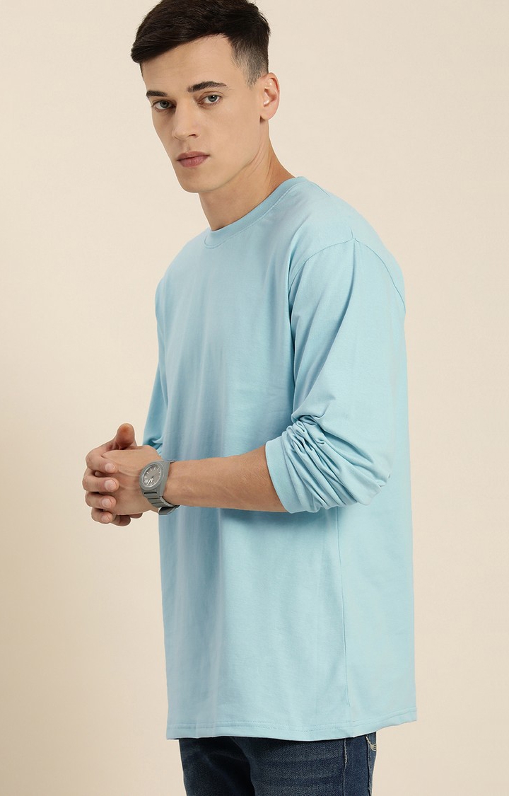 Men's Blue Cotton Solid Sweatshirt