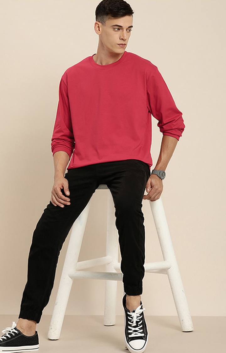 Difference of Opinion | Men's Red Cotton Solid Sweatshirt 1