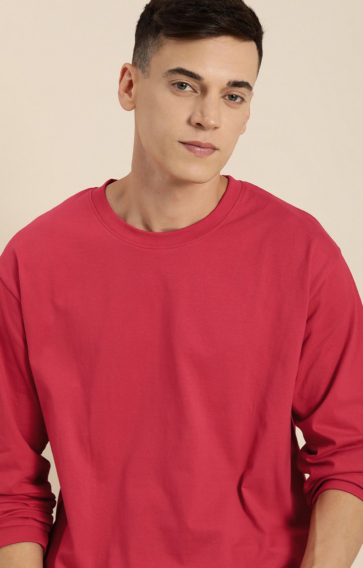 Difference of Opinion | Men's Red Cotton Solid Sweatshirt 3