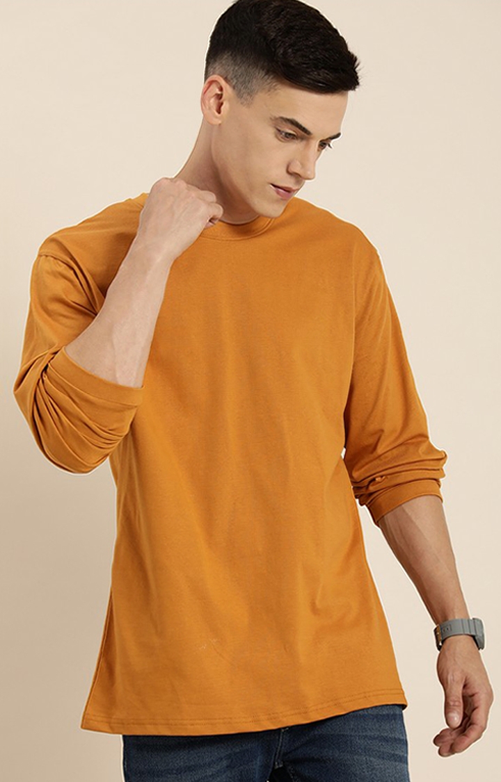 Men's Yellow Cotton Solid Sweatshirt