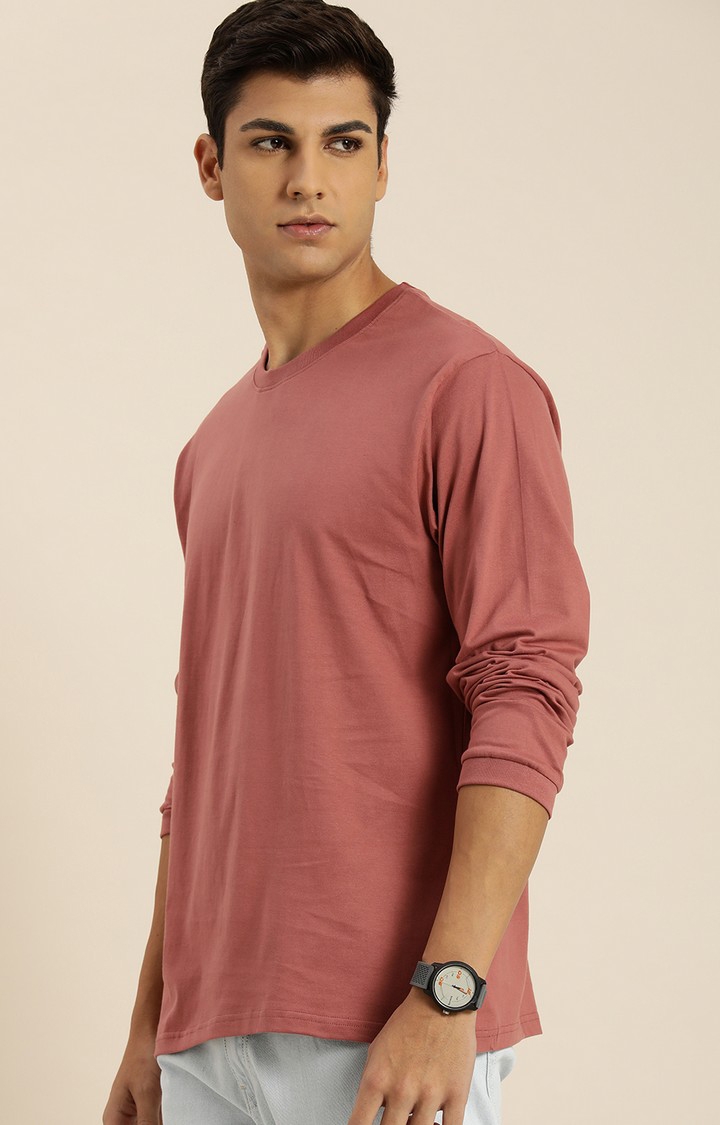 Men's Pink Cotton Solid Sweatshirt