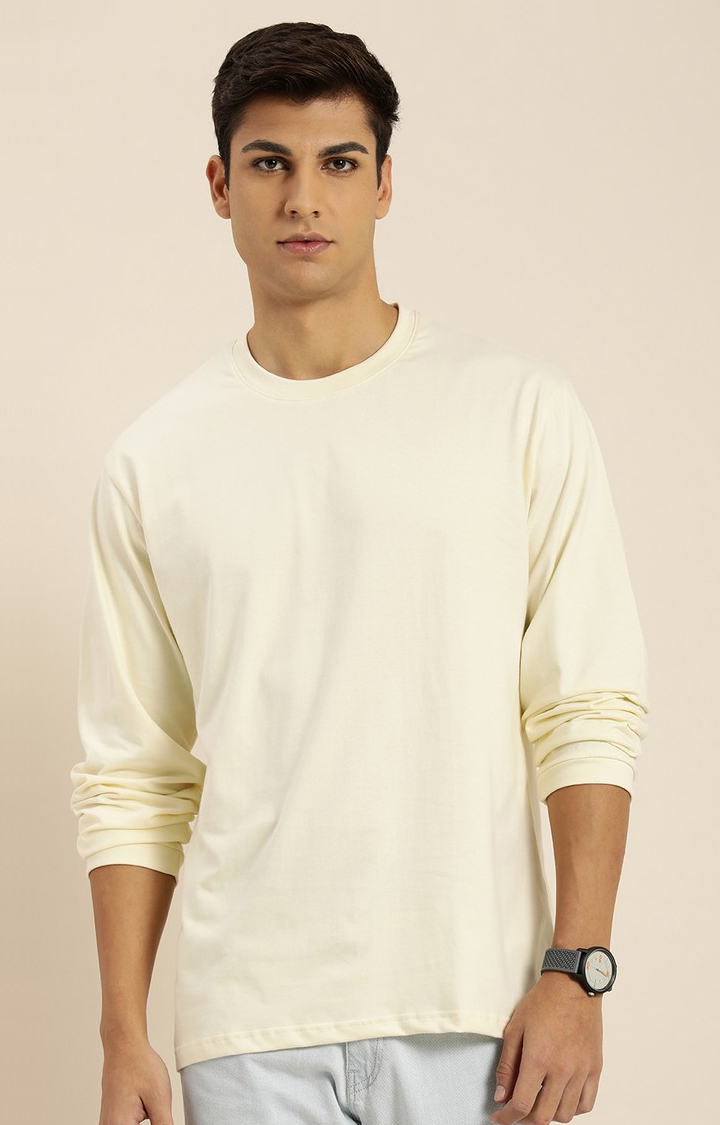 Men's Off White Cotton Solid Sweatshirt