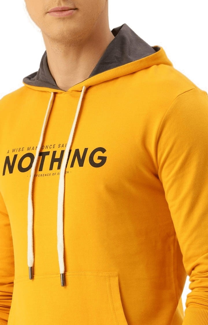 Difference of Opinion | Men's Yellow Cotton Typographic Printed Hoodie 4