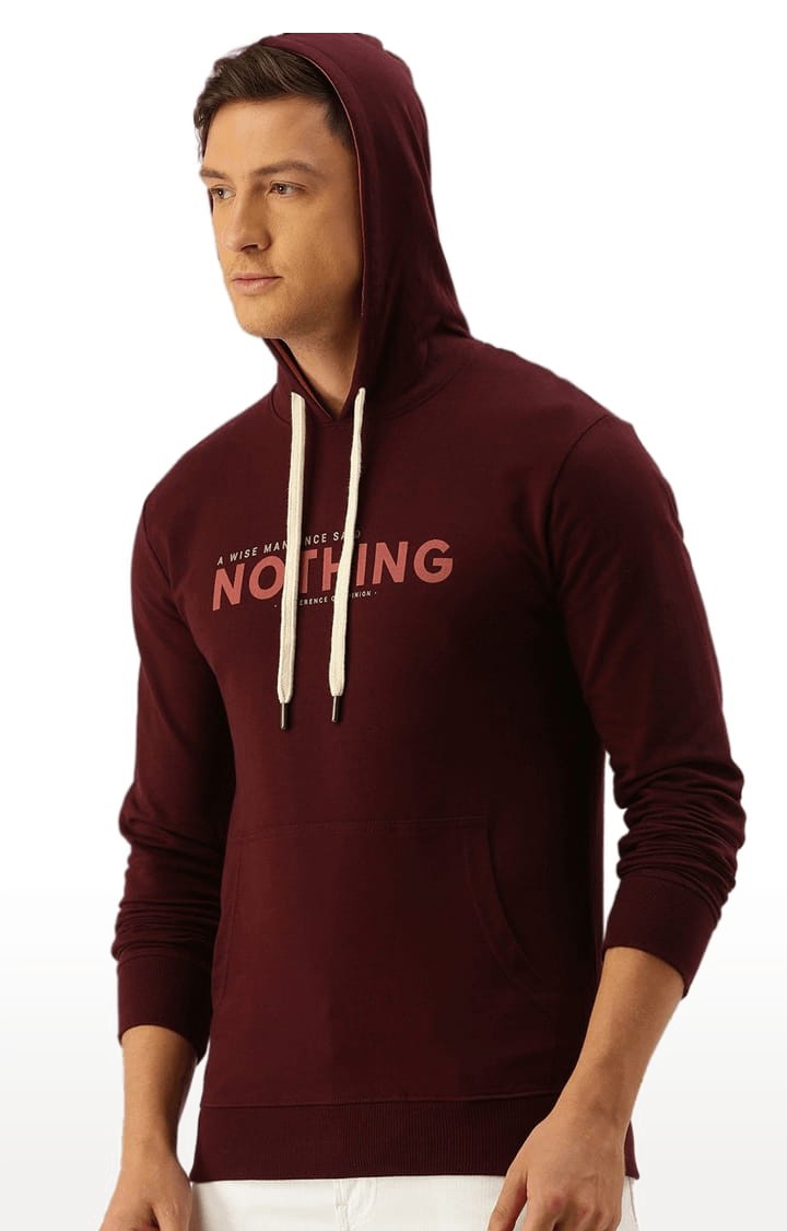 Difference of Opinion | Men's Maroon Cotton Typographic Printed Hoodie 2